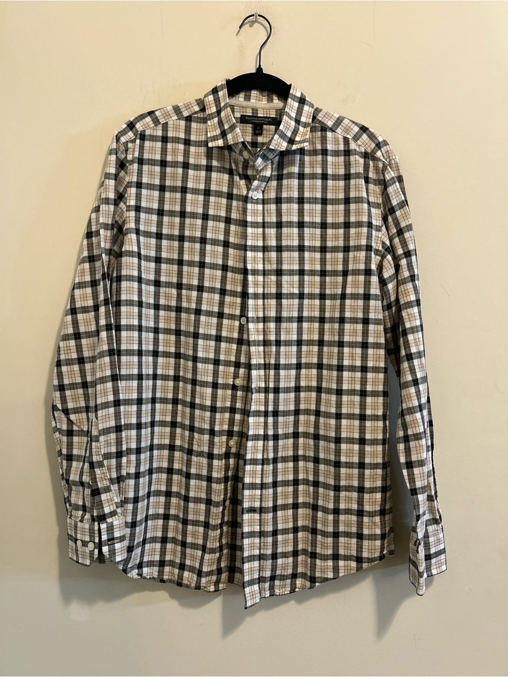 Banana Republic Men's Plaid Button-Down Shirt - White, Brown & Black